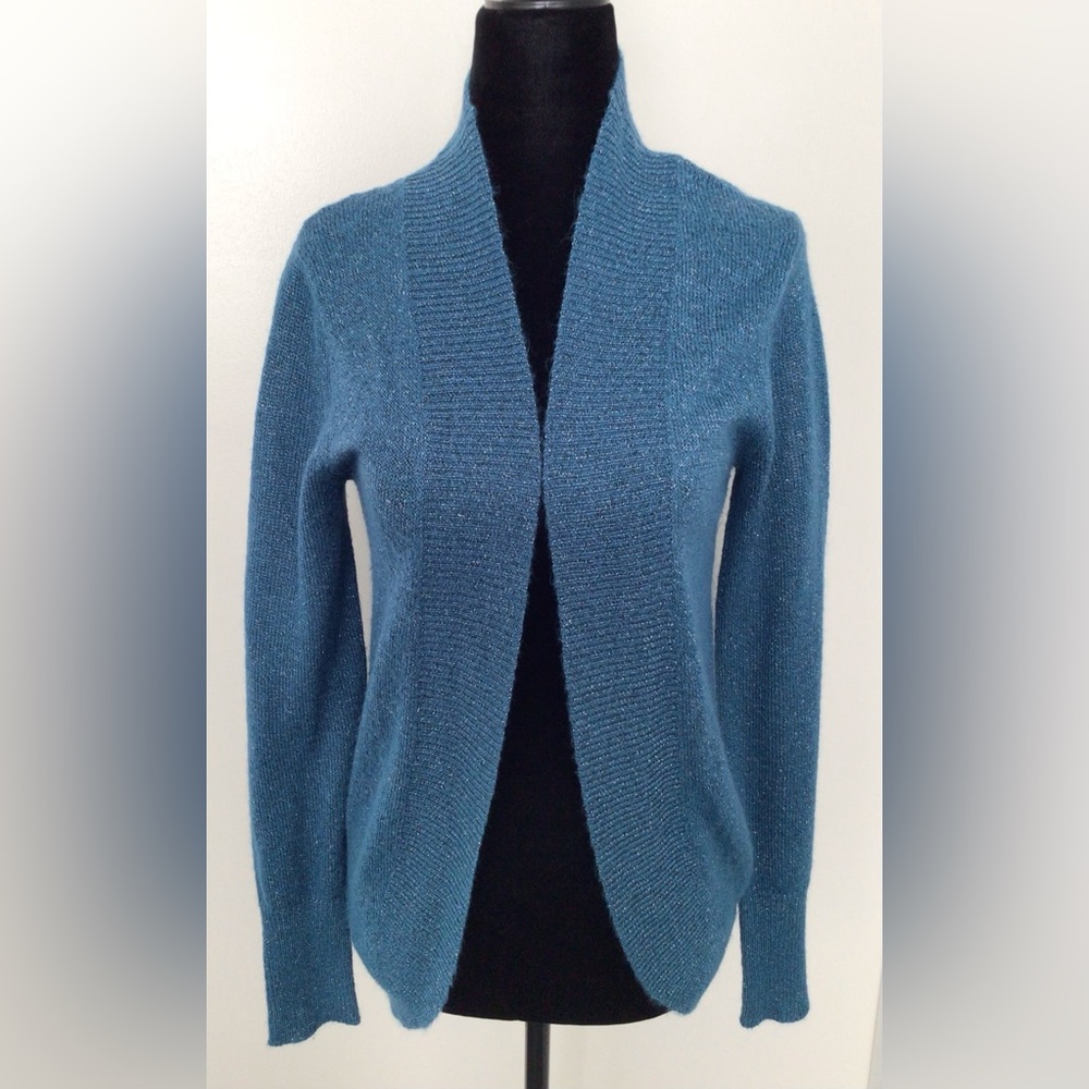 MASSIMO Teal Blue Metallic Open Cardigan Small (fits US 4-8)